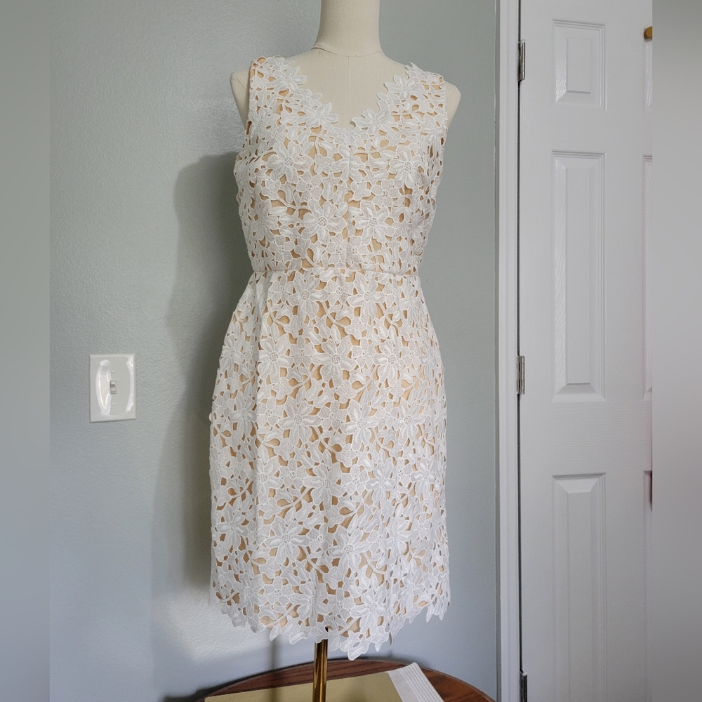 LOFT Ann Taylor Cream Lace V-Neck Sheath Sleeveless Formal Sundress NWT 6 Womens